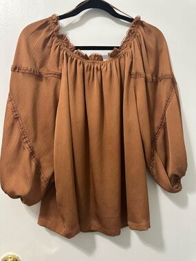 Max Studio Rust Brown Boho Peasant Blouse - Women's Top